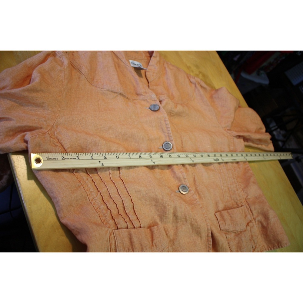 Chico's Jacket Womens Size 3 Orange Linen Button Shacket Lagenlook Art to Wear - Picture 7 of 12